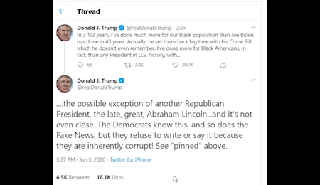 ترامپ:بیش از هر رئیس جمهور دیگری در تاریخ آمریکا به سیاه پوستان خدمت کرده ام!