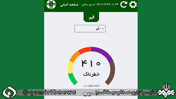 شاخص آلودگی هوای قم به عدد ۴۱۰ رسید