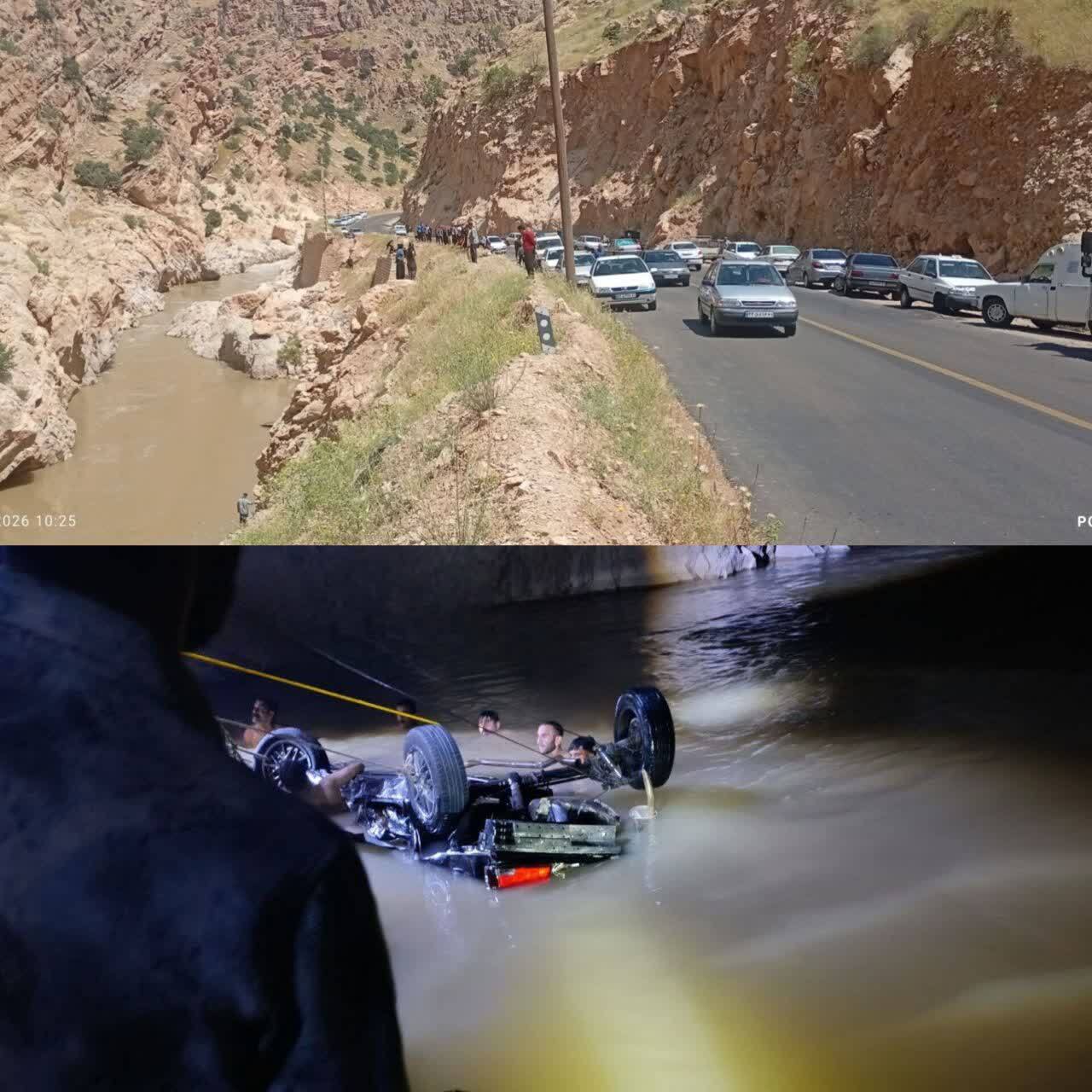 سقوط مرگبار خودرو به رودخانه کشکان